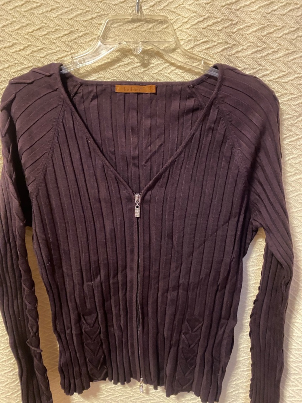 Belldini Brown Ribbed Zip-Front Women's Top